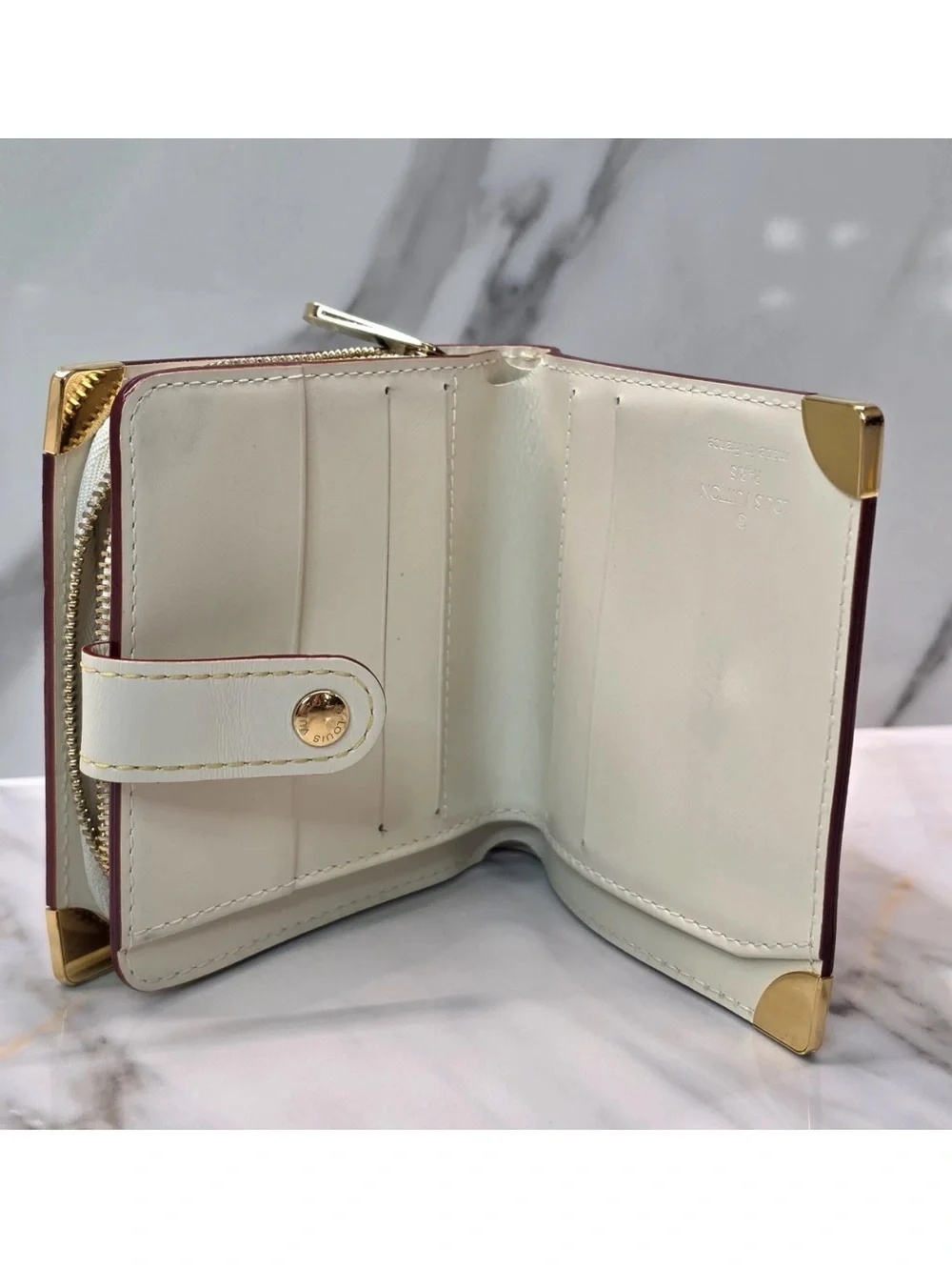 Louis Vuitton Cream Leather Snap Wallet with Gold-Tone Accents